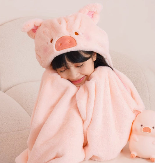 LuLu the Piggy Foldable Hooded Blanket