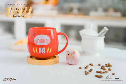 LuLu Lucky Cat Series Ceramic Mug with Wooden Coaster Set