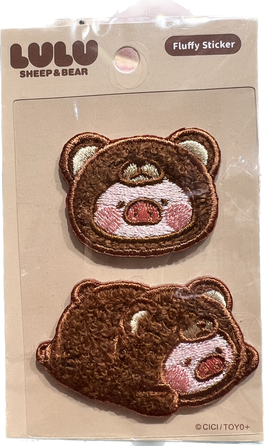 LuLu the Piggy Bear & Sheep - 5 x 5 cm Die-cut Fluffy Sticker (Bear)