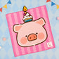 LuLu The Piggy Celebration - Birthday cake Handkerchief  罐頭豬 LuLu 歡樂時光-   生日蛋糕手帕"