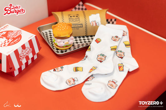 LuLu the Piggy Burger Socks - White