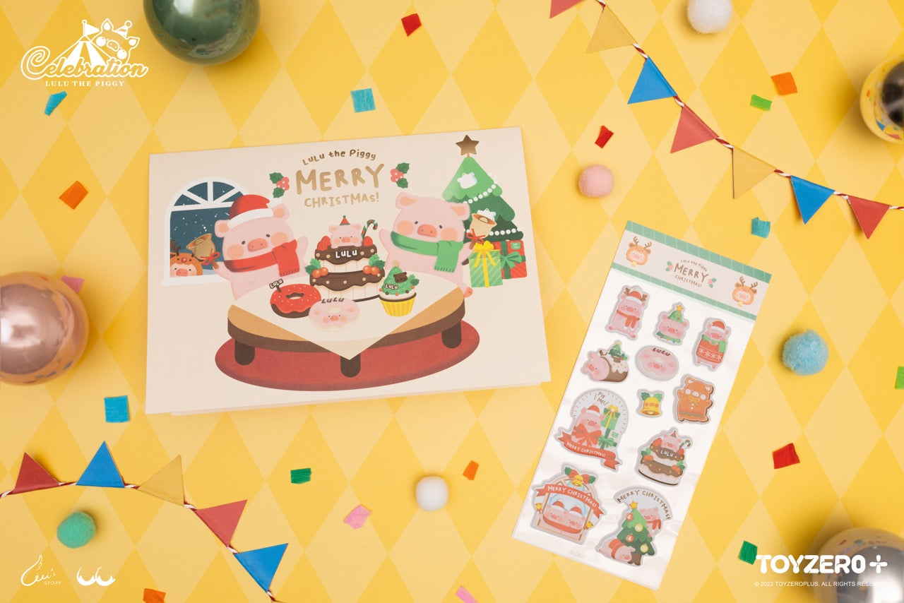 LuLu The Piggy Celebration - Xmas card with sticker set 罐頭豬 LuLu Xmas - 聖誕卡連貼紙包